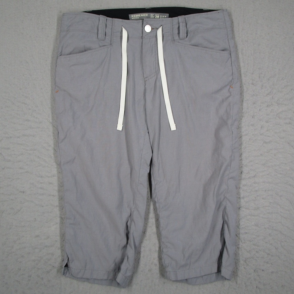 Icebreaker Merino Wool Blend Capri Pants Womens 28 Grey Hike Cargo Crop Trousers